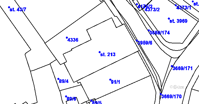 Parcela st. 213 v KÚ Lanškroun, Katastrální mapa