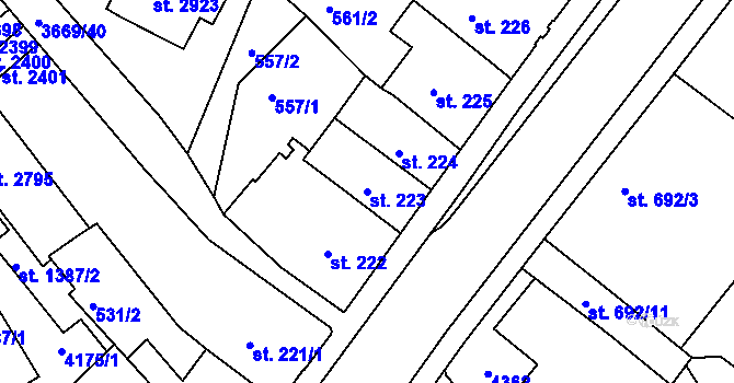 Parcela st. 223 v KÚ Lanškroun, Katastrální mapa