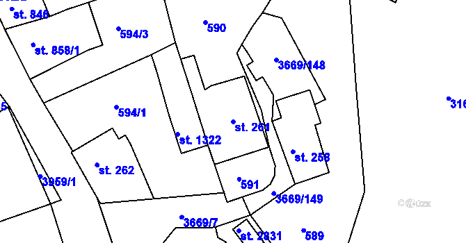 Parcela st. 261 v KÚ Lanškroun, Katastrální mapa
