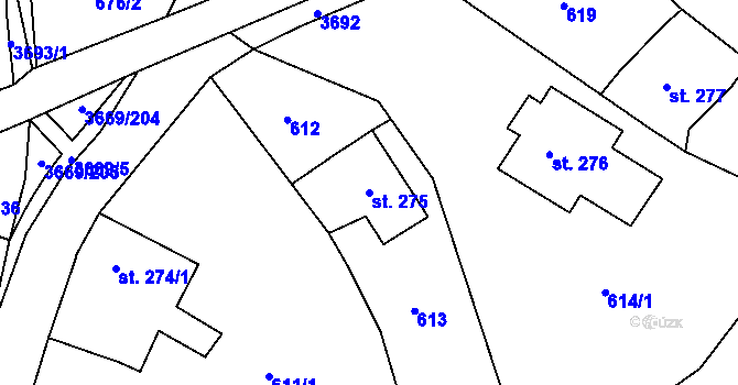 Parcela st. 275 v KÚ Lanškroun, Katastrální mapa
