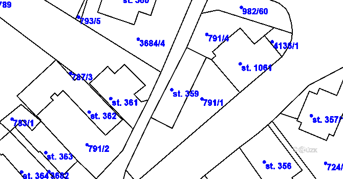 Parcela st. 359 v KÚ Lanškroun, Katastrální mapa