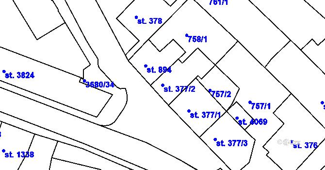 Parcela st. 377/2 v KÚ Lanškroun, Katastrální mapa