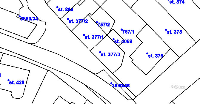 Parcela st. 377/3 v KÚ Lanškroun, Katastrální mapa