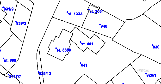 Parcela st. 401 v KÚ Lanškroun, Katastrální mapa