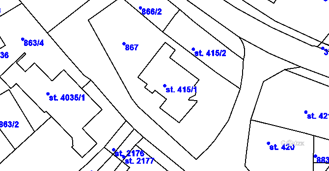 Parcela st. 415/1 v KÚ Lanškroun, Katastrální mapa