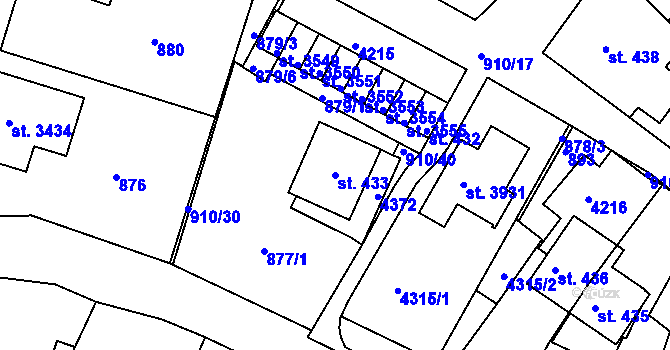 Parcela st. 433 v KÚ Lanškroun, Katastrální mapa