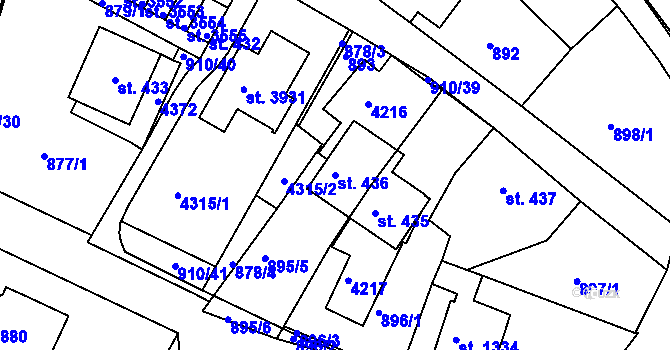 Parcela st. 436 v KÚ Lanškroun, Katastrální mapa