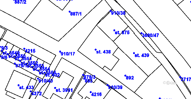 Parcela st. 438 v KÚ Lanškroun, Katastrální mapa