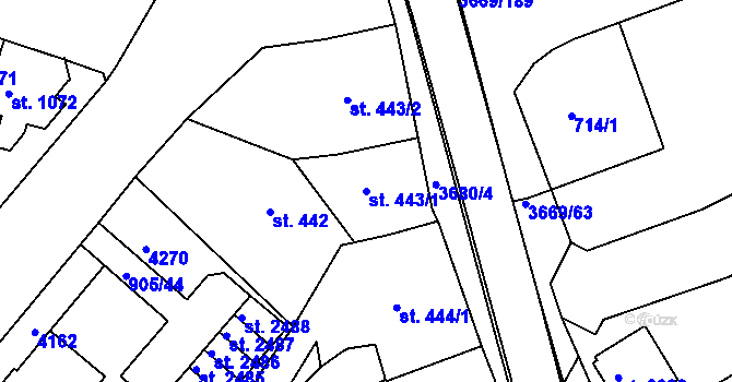 Parcela st. 443/1 v KÚ Lanškroun, Katastrální mapa