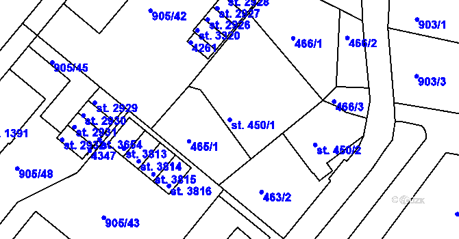 Parcela st. 450/1 v KÚ Lanškroun, Katastrální mapa