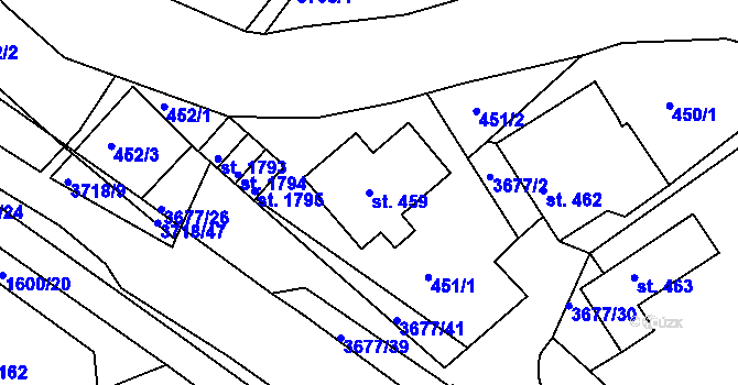 Parcela st. 459 v KÚ Lanškroun, Katastrální mapa