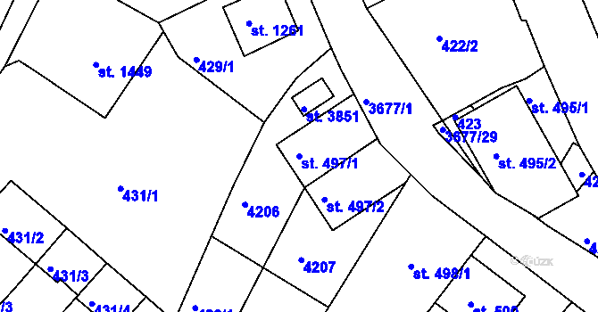 Parcela st. 497/1 v KÚ Lanškroun, Katastrální mapa