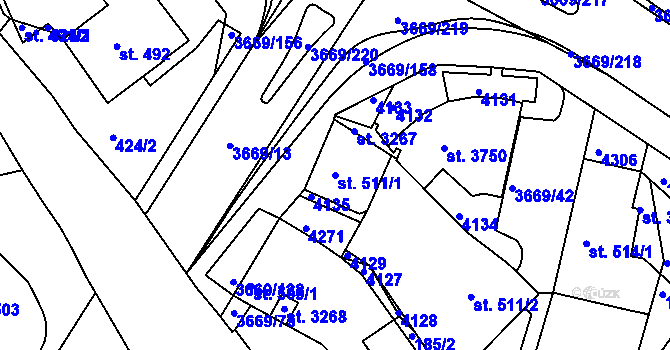 Parcela st. 511/1 v KÚ Lanškroun, Katastrální mapa