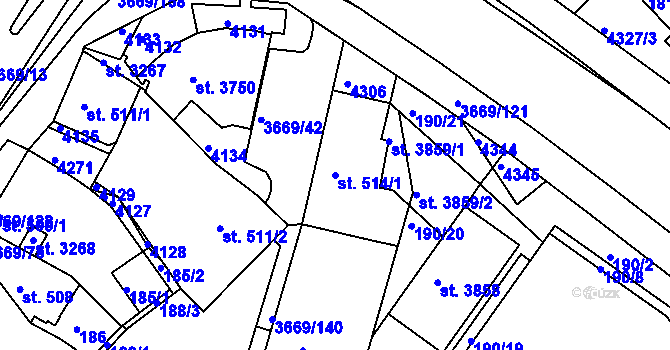 Parcela st. 514/1 v KÚ Lanškroun, Katastrální mapa