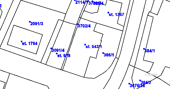 Parcela st. 543/1 v KÚ Lanškroun, Katastrální mapa