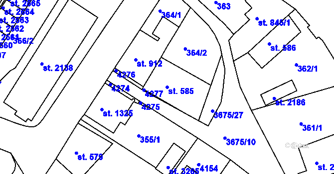 Parcela st. 585 v KÚ Lanškroun, Katastrální mapa