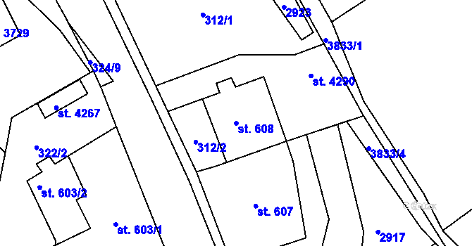 Parcela st. 608 v KÚ Lanškroun, Katastrální mapa