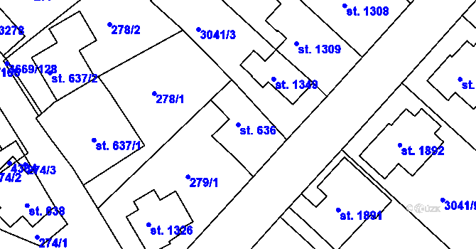 Parcela st. 636 v KÚ Lanškroun, Katastrální mapa