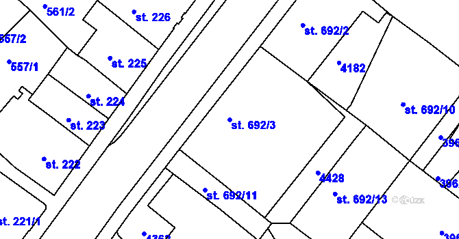 Parcela st. 692/3 v KÚ Lanškroun, Katastrální mapa