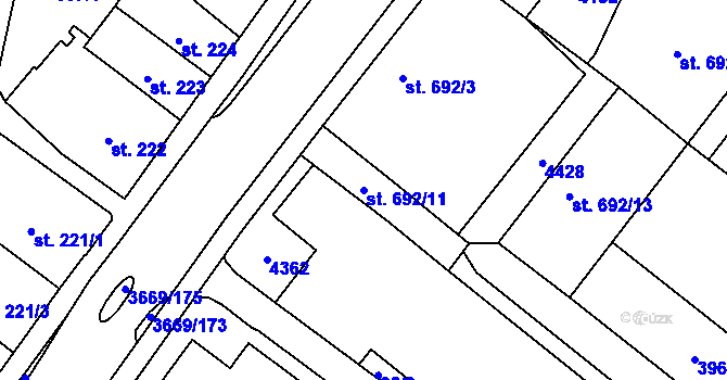 Parcela st. 692/11 v KÚ Lanškroun, Katastrální mapa