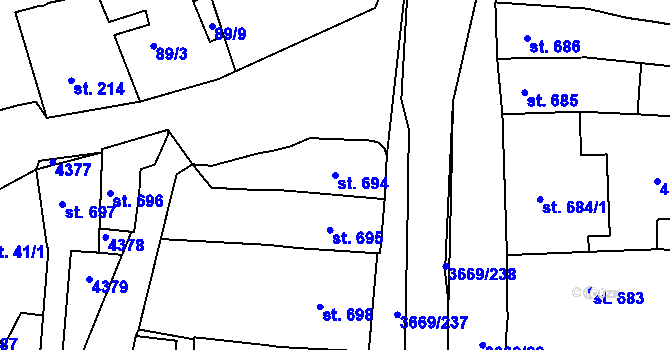 Parcela st. 694 v KÚ Lanškroun, Katastrální mapa
