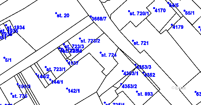 Parcela st. 724 v KÚ Lanškroun, Katastrální mapa