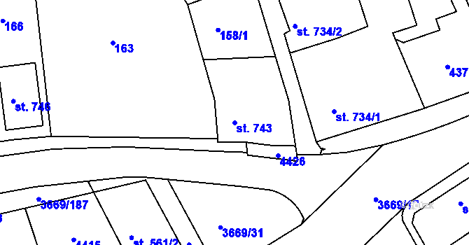 Parcela st. 743 v KÚ Lanškroun, Katastrální mapa