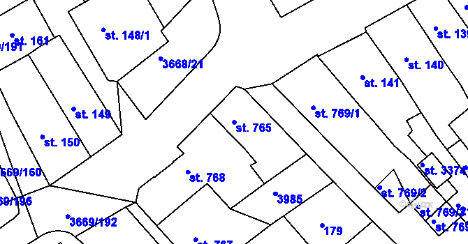 Parcela st. 765 v KÚ Lanškroun, Katastrální mapa