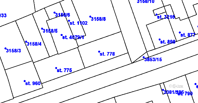 Parcela st. 778 v KÚ Lanškroun, Katastrální mapa