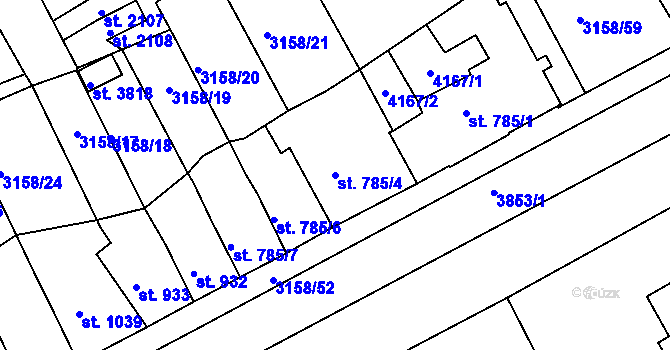Parcela st. 785/4 v KÚ Lanškroun, Katastrální mapa