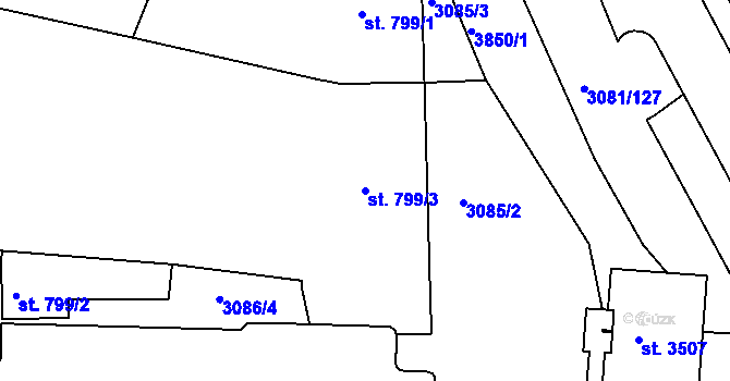 Parcela st. 799/3 v KÚ Lanškroun, Katastrální mapa