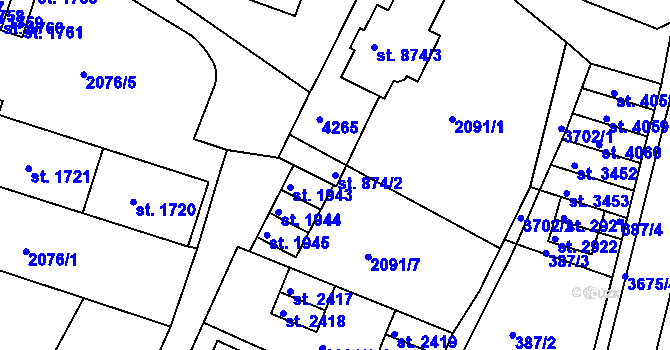 Parcela st. 874/2 v KÚ Lanškroun, Katastrální mapa