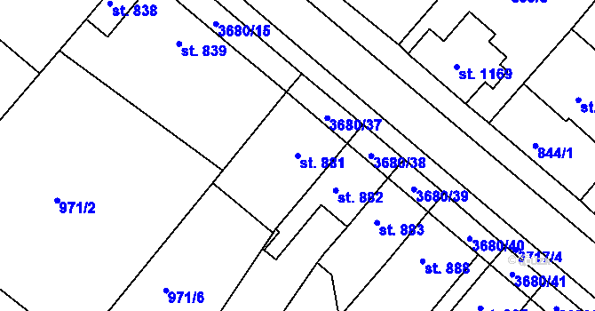 Parcela st. 881 v KÚ Lanškroun, Katastrální mapa