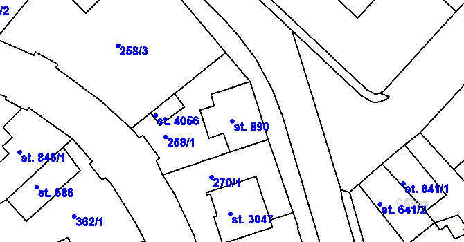 Parcela st. 890 v KÚ Lanškroun, Katastrální mapa