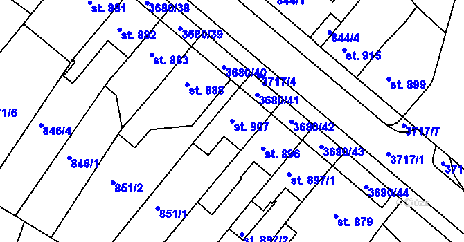 Parcela st. 907 v KÚ Lanškroun, Katastrální mapa