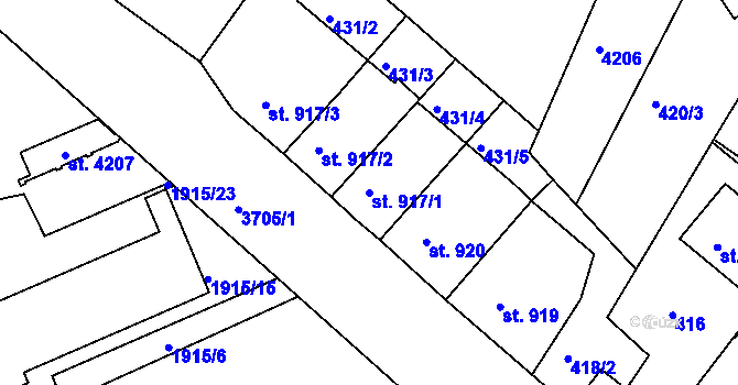 Parcela st. 917/1 v KÚ Lanškroun, Katastrální mapa