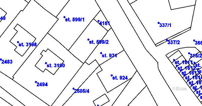 Parcela st. 931 v KÚ Lanškroun, Katastrální mapa