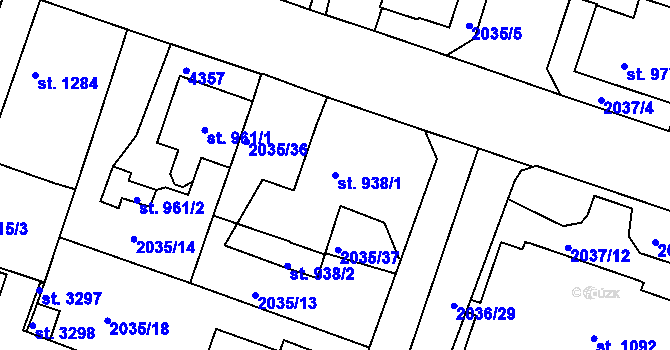 Parcela st. 938/1 v KÚ Lanškroun, Katastrální mapa