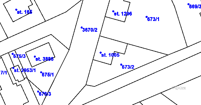 Parcela st. 1005 v KÚ Lanškroun, Katastrální mapa