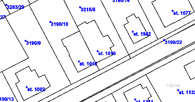 Parcela st. 1016 v KÚ Lanškroun, Katastrální mapa