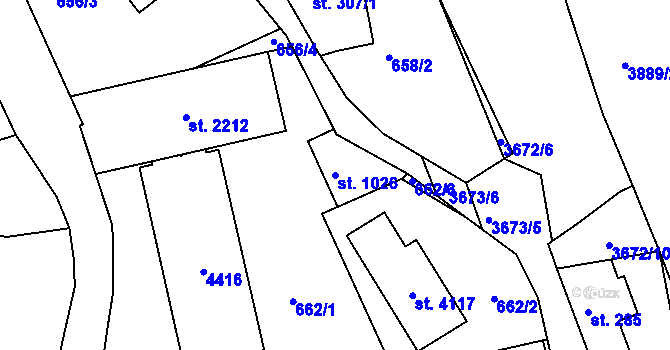 Parcela st. 1026 v KÚ Lanškroun, Katastrální mapa