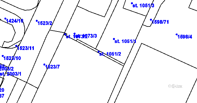 Parcela st. 1051/2 v KÚ Lanškroun, Katastrální mapa