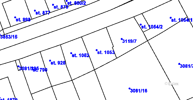 Parcela st. 1053 v KÚ Lanškroun, Katastrální mapa