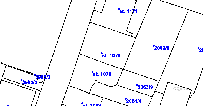 Parcela st. 1078 v KÚ Lanškroun, Katastrální mapa