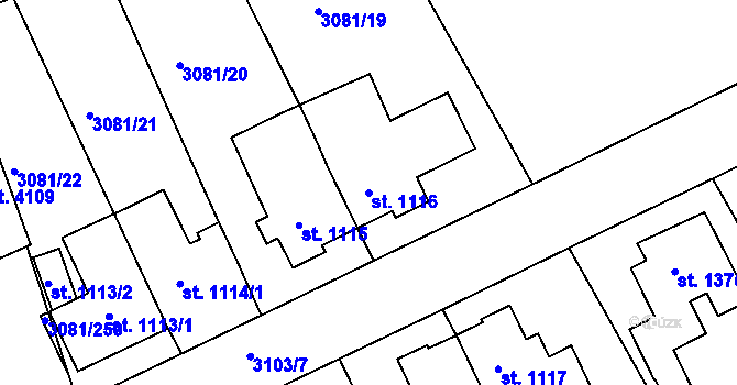 Parcela st. 1116 v KÚ Lanškroun, Katastrální mapa