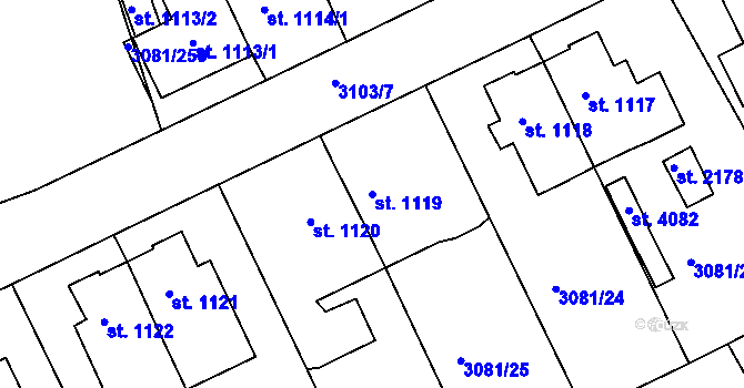 Parcela st. 1119 v KÚ Lanškroun, Katastrální mapa
