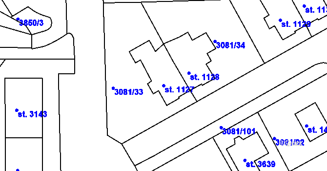 Parcela st. 1127 v KÚ Lanškroun, Katastrální mapa
