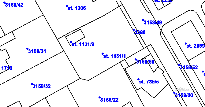 Parcela st. 1131/1 v KÚ Lanškroun, Katastrální mapa