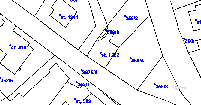 Parcela st. 1222 v KÚ Lanškroun, Katastrální mapa