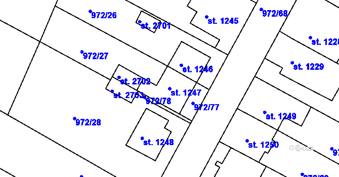 Parcela st. 1247 v KÚ Lanškroun, Katastrální mapa
